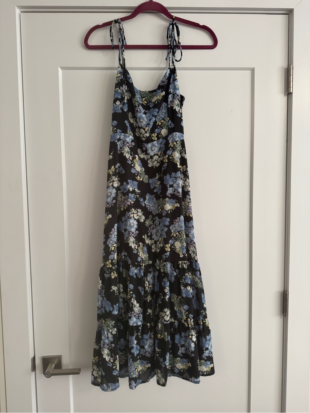 Lulu's Black Maxi Dress with Blue Floral Print